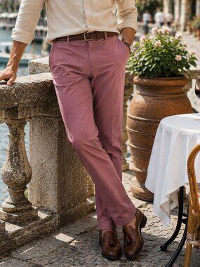 m.e.n.s Modern Fit Chino Pants Mens EU 52 W36 Mauve Stretch Cotton European Luxe